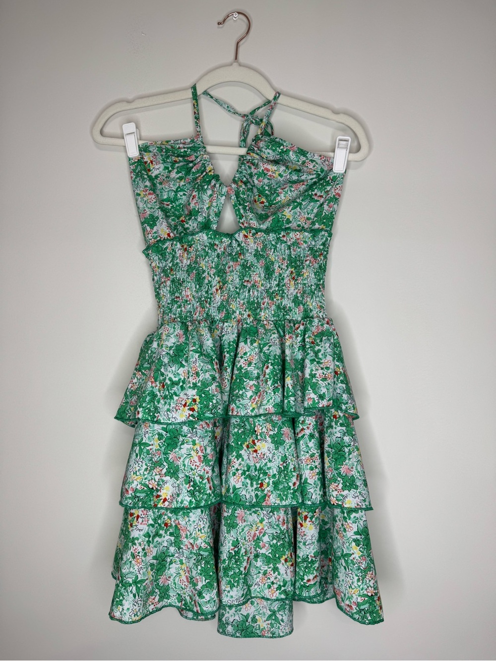 SHEIN Women’s Green Floral Tiered Tie-Back Dress
